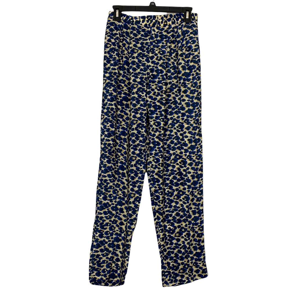 Sea New York Blue Black Leopard Print 100% Silk Straight Leg Pants Size 2